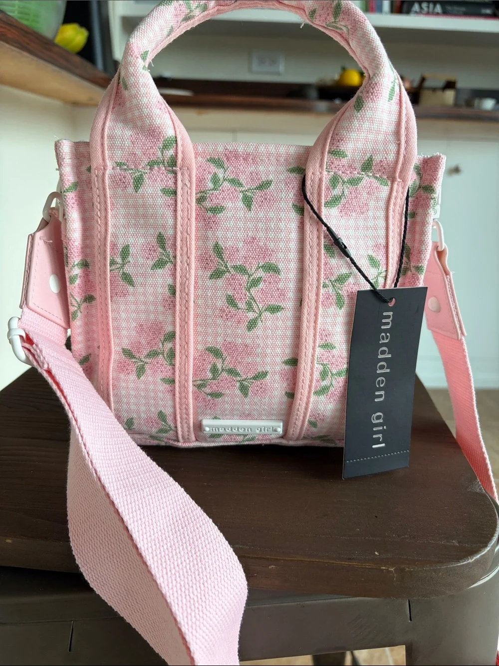 Madden Girl Pink Floral Crossbody with Bear Charm and Matching Pouch